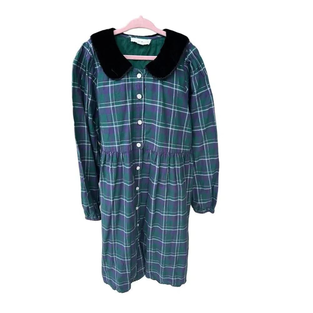 ROLLER RABBIT Green and navy blue plaid Girls Christmas dress size 12